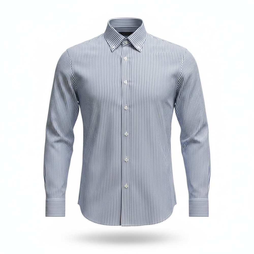 BRUNELLO CUCINELLI | Blue White Stripe Cotton Luxury Dress Shirt Italy | XL